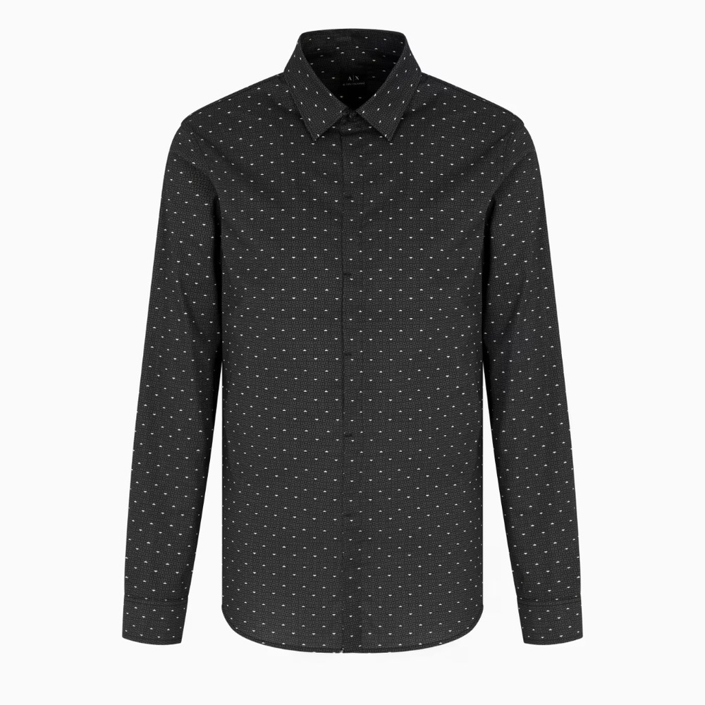 Armani Exchange Slim Fit Collared Shirt – XS, Patterned Logo Print